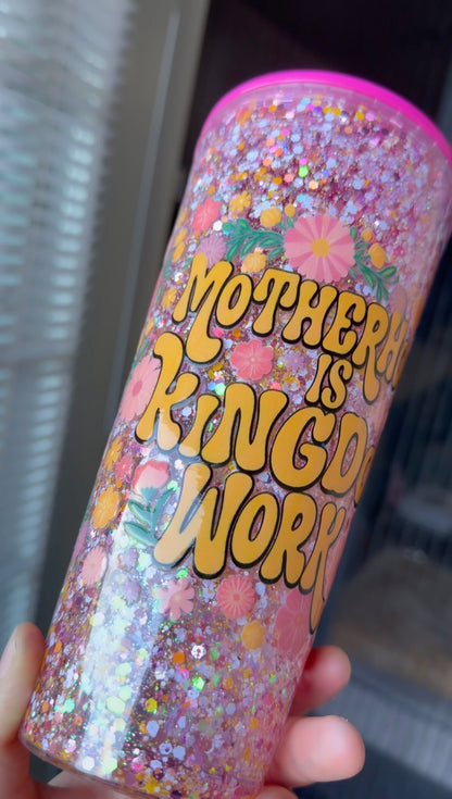 Motherhood glitter tumbler